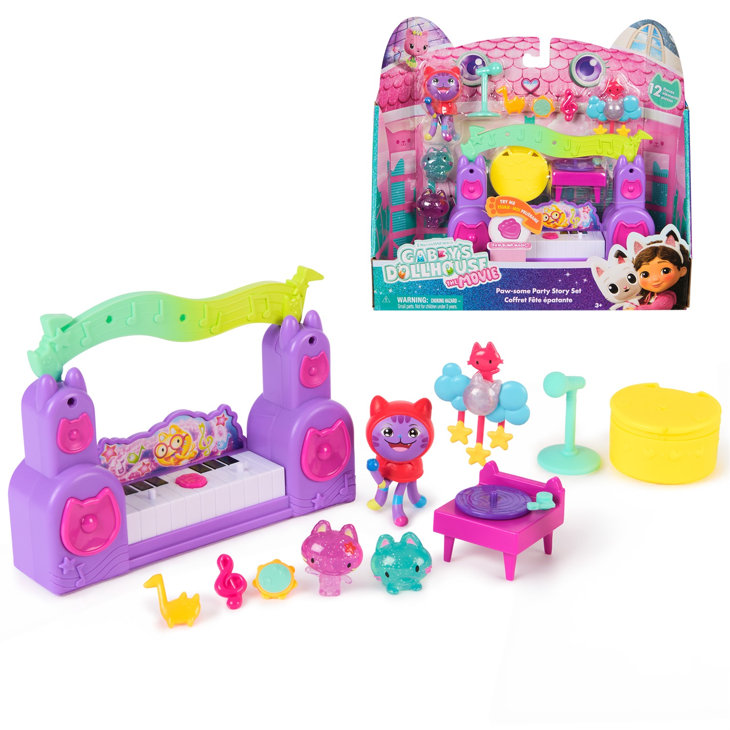 DREAMWORKS Gabby's Dollhouse: The Movie - Set Gioco Festa Fiabesca con DJ Catnip, 2 Figure Eraser Cat e Accessori, Giocattolo per Bambini dai 3 Anni in su