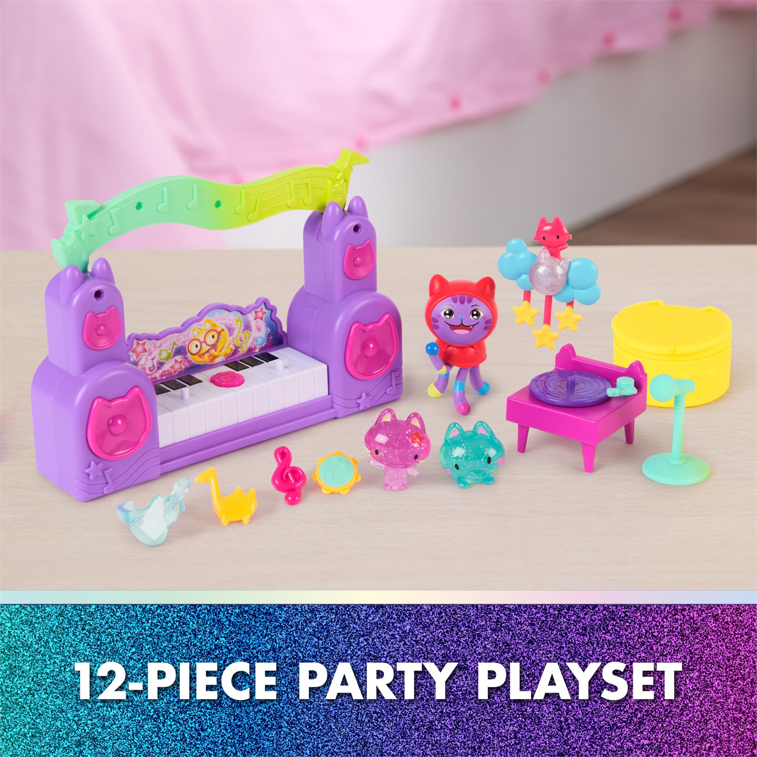 DREAMWORKS Gabby's Dollhouse: The Movie - Set Gioco Festa Fiabesca con DJ Catnip, 2 Figure Eraser Cat e Accessori, Giocattolo per Bambini dai 3 Anni in su