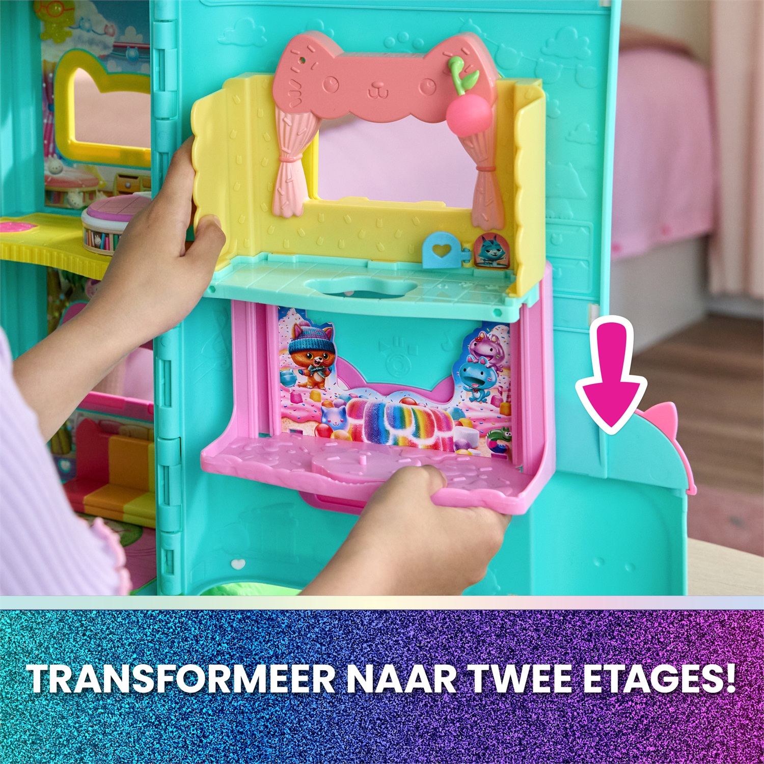Spin Master Gabby's Dollhouse: The Movie - La Stanza Cucina Cake-tastica con Personaggio Cakey e 8 Accessori | Playset da 10 Pezzi per Bambini dai 3 anni in su