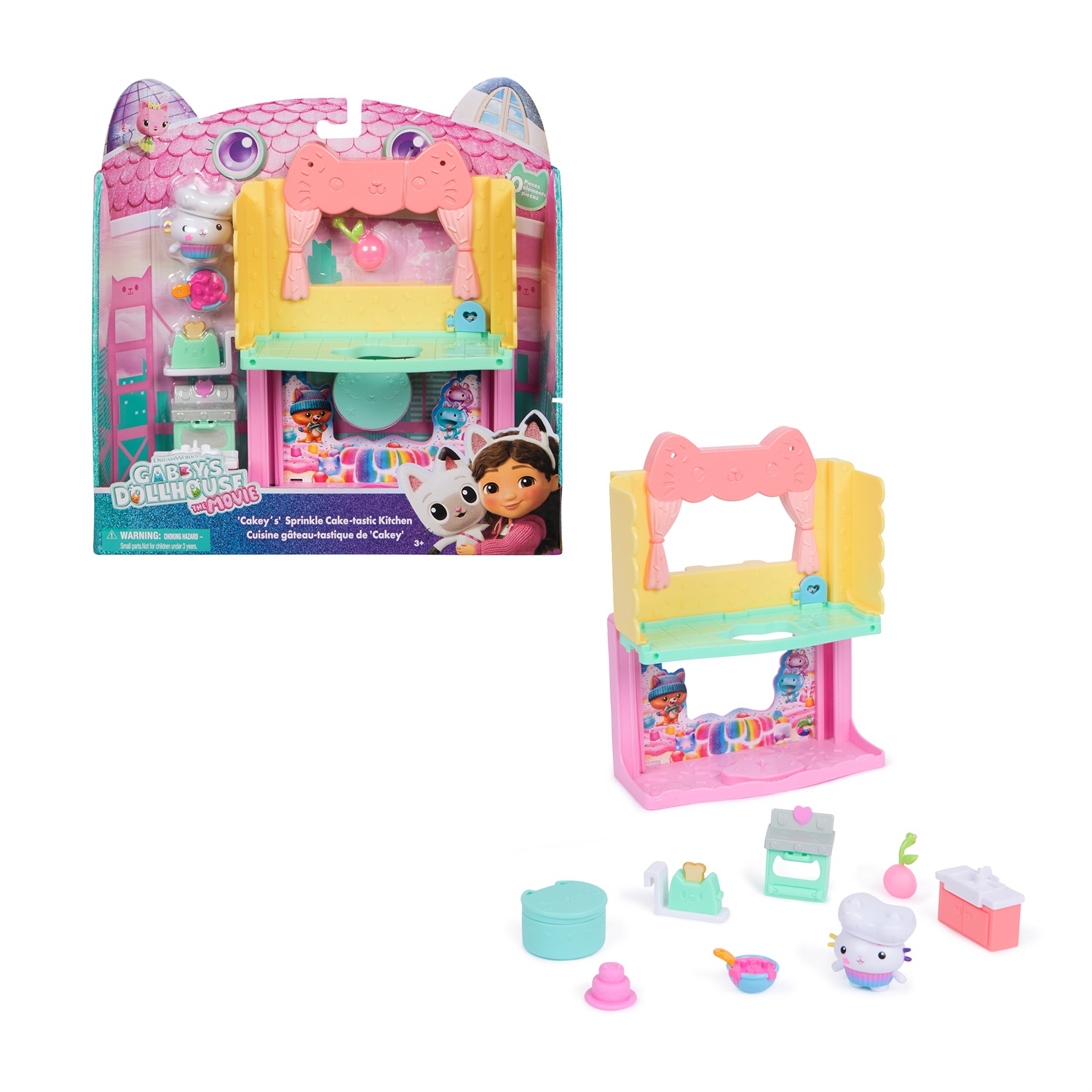 Spin Master Gabby's Dollhouse: The Movie - La Stanza Cucina Cake-tastica con Personaggio Cakey e 8 Accessori | Playset da 10 Pezzi per Bambini dai 3 anni in su