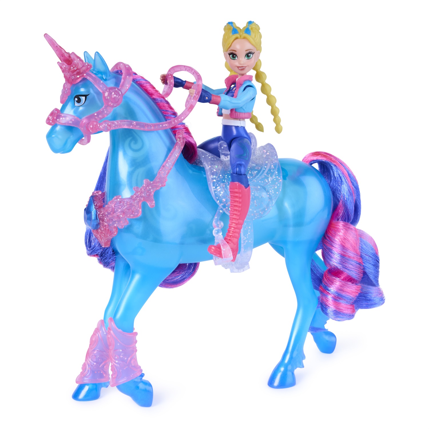 Unicorn Academy - Set Gioco con Bambola Isabel e Unicorno Luminoso River, 3 Accessori da Dressage per Bambine dai 4 Anni