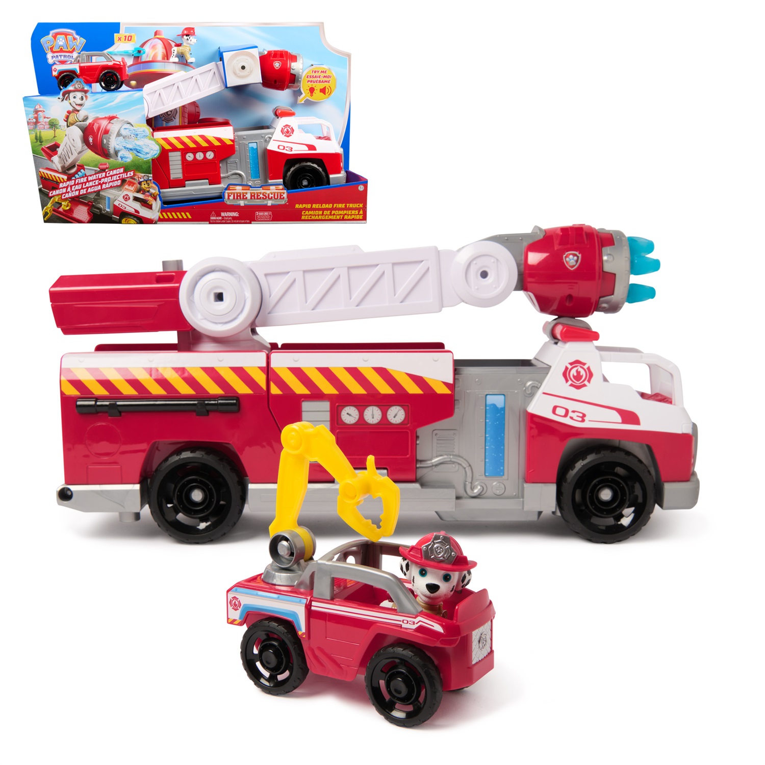 Spin Master PAW Patrol Fire Rescue: Camion dei Pompieri a Caricamento Rapido con Personaggio Marshall, Luci, Suoni, Scala Mobile e Lanciatore Rapido, Giocattolo per Bambini e Bambine, 3 Anni