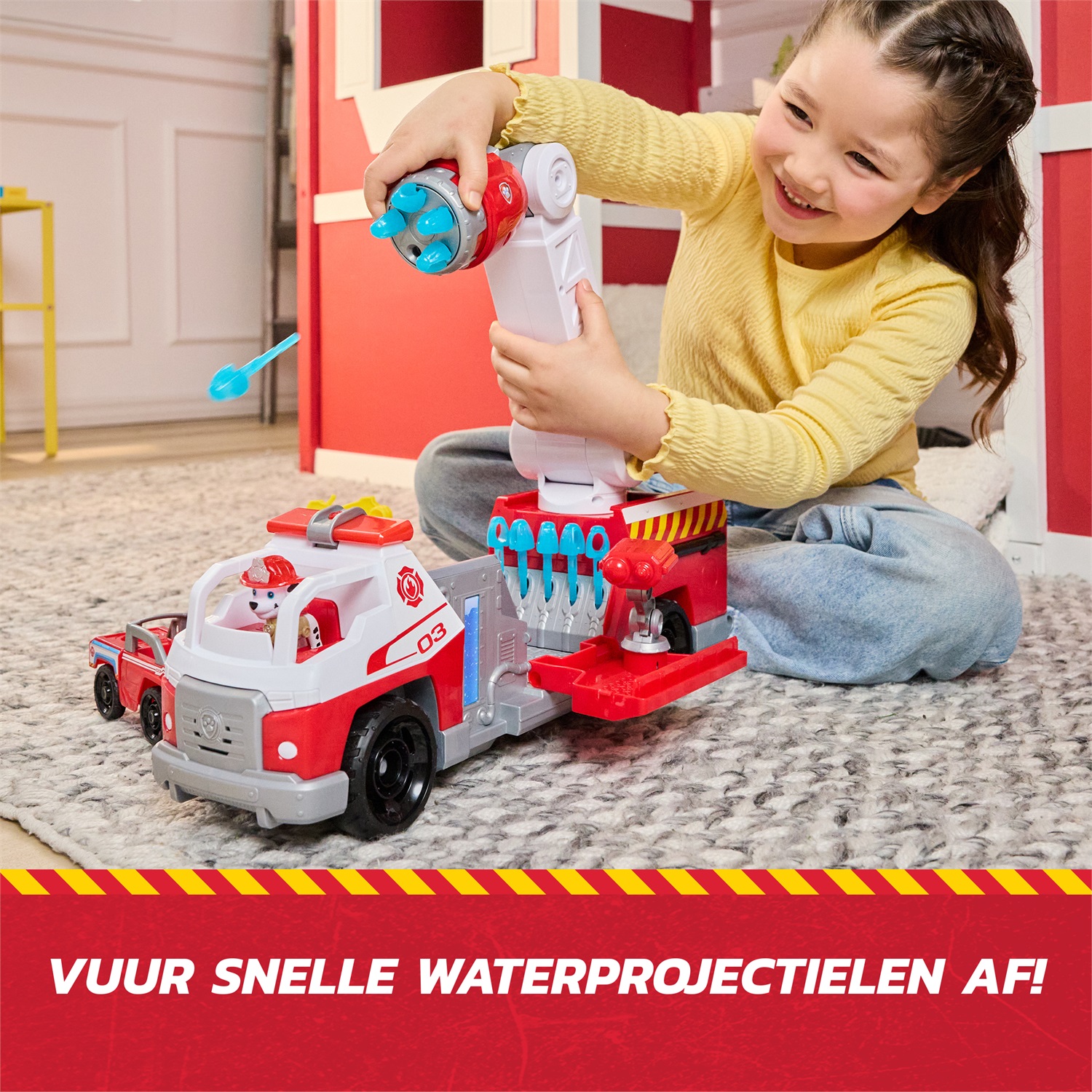 Spin Master PAW Patrol Fire Rescue: Camion dei Pompieri a Caricamento Rapido con Personaggio Marshall, Luci, Suoni, Scala Mobile e Lanciatore Rapido, Giocattolo per Bambini e Bambine, 3 Anni