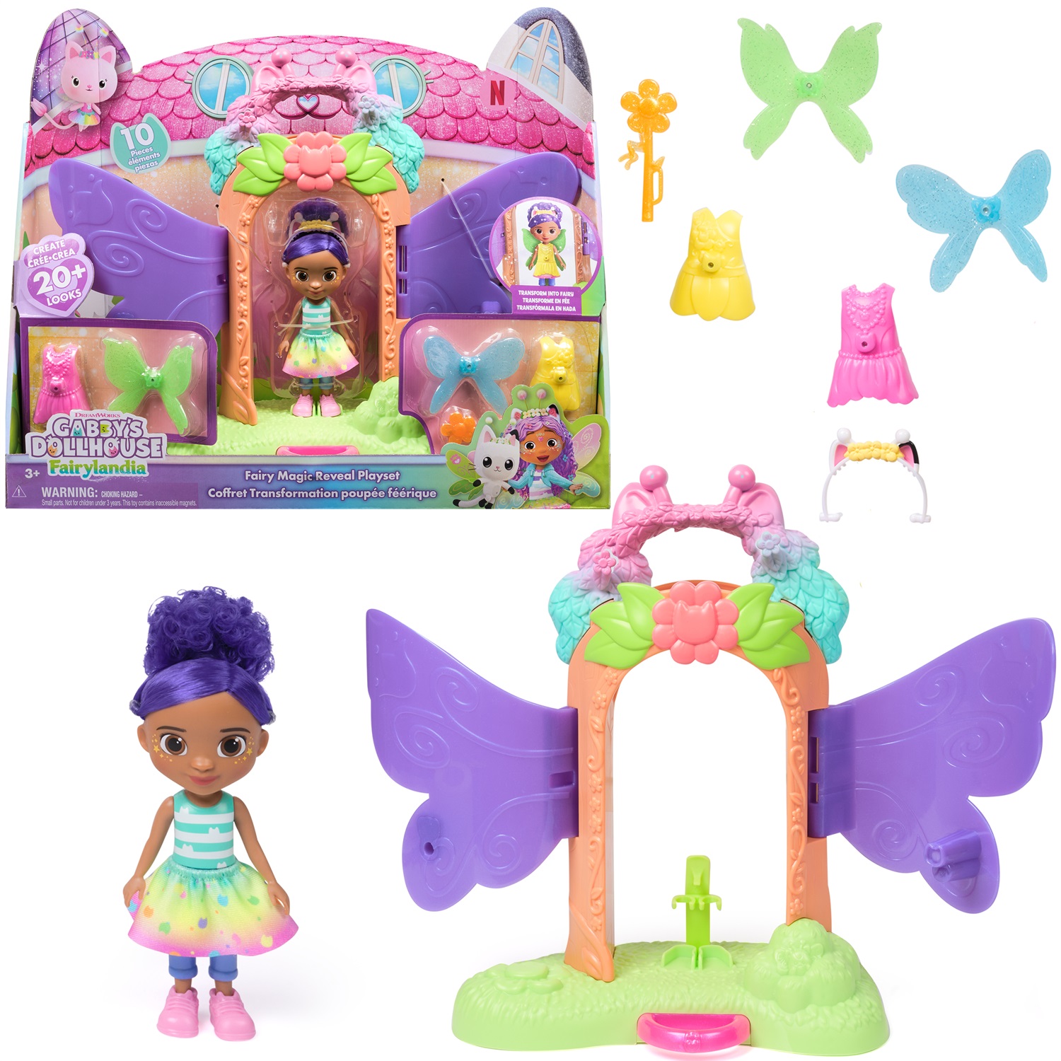DREAMWORKS GABBY'S DOLLHOUSE Gabby's Dollhouse Fairylandia - Set di Gioco con Magica Trasformazione in Fata e Accessori per Bambole