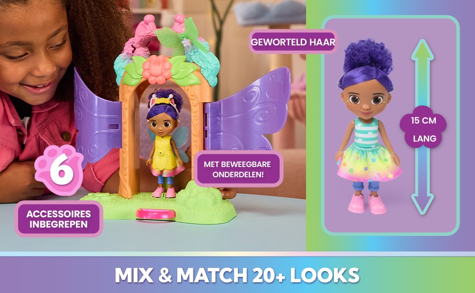 DREAMWORKS GABBY'S DOLLHOUSE Gabby's Dollhouse Fairylandia - Set di Gioco con Magica Trasformazione in Fata e Accessori per Bambole