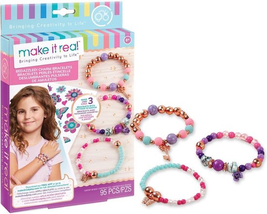 FUNLAB Kit Braccialetti Fai da Te con Perline e Ciondoli - Crea 3 Braccialetti Unici