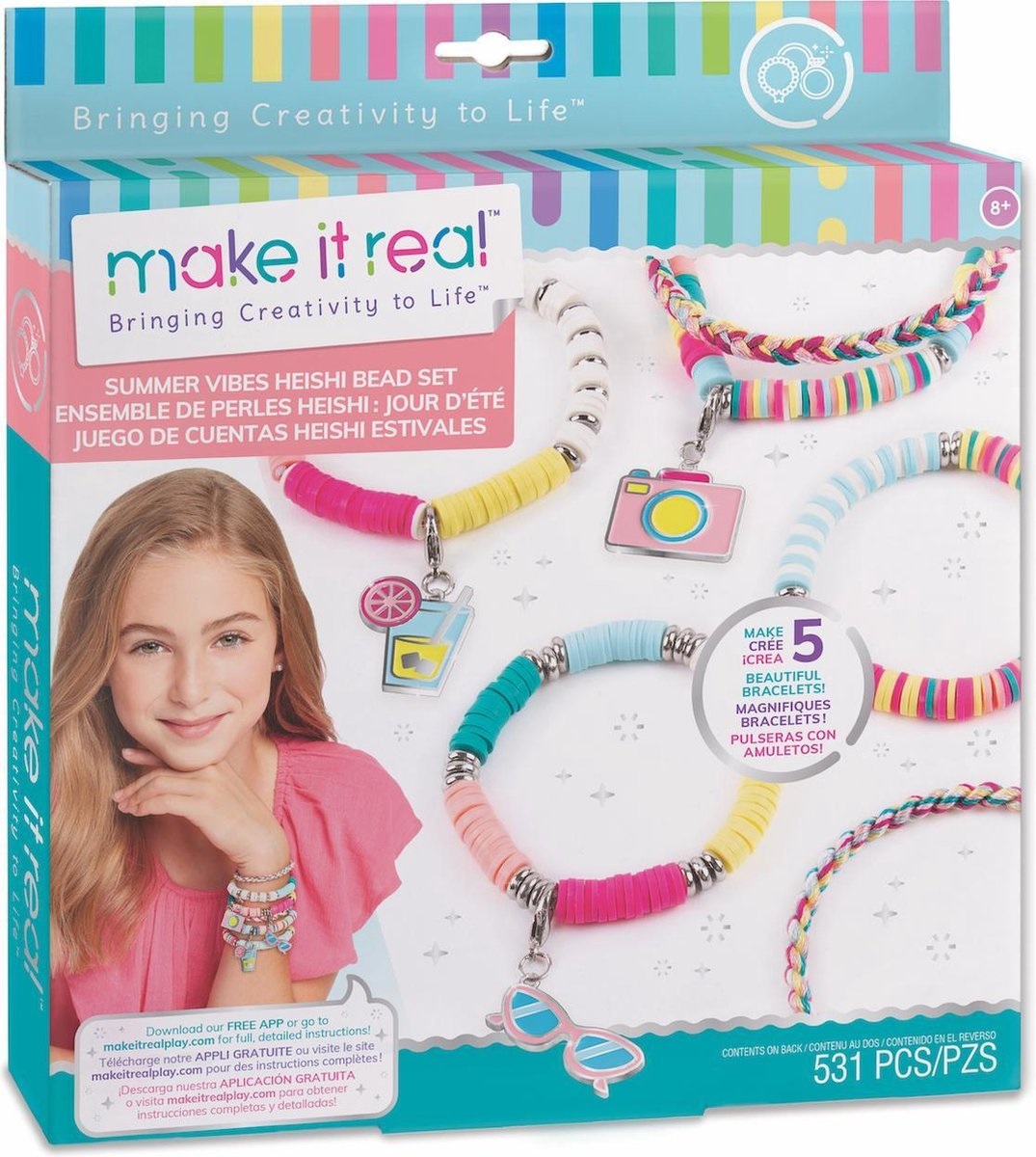 Make It Real Set di Perline Heishi 2901317 - Kit Creativo per Braccialetti, 528 Pezzi, Multi-Coloured