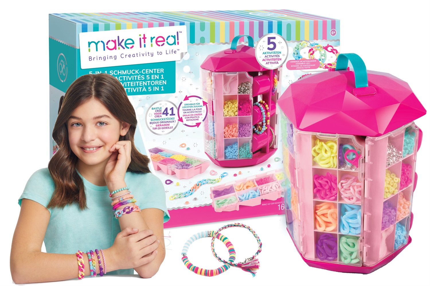 Make It Real Set di Gioielli 5 in 1 Multicolore Medium - Crea fino a 41 Gioielli Diversi con Perline Mix&Match