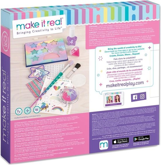 Make It Real Deluxe Unicorn Make Up Set - Kit di Trucco con Tavolozza Magica, Pennello e Decorazioni per Unghie