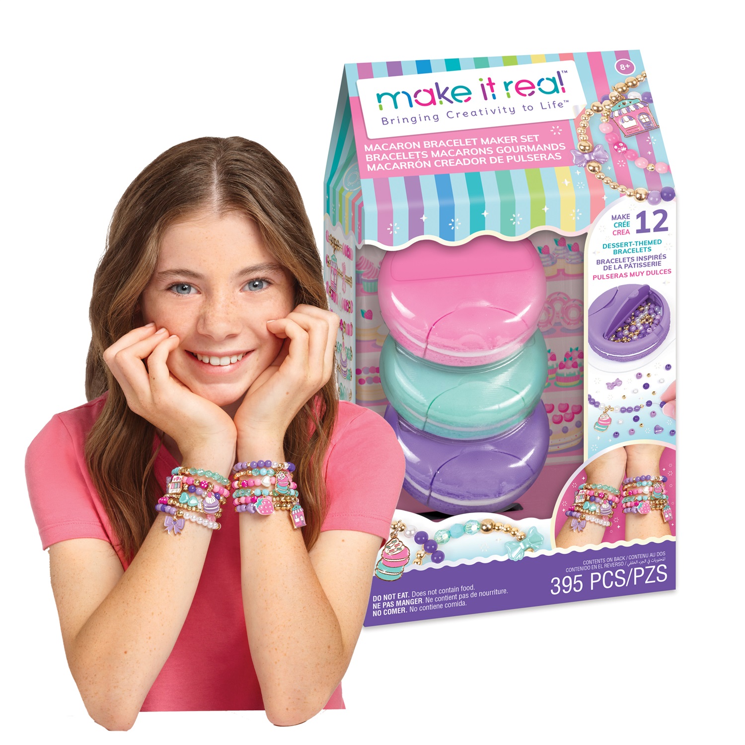 Make It Real Kit Braccialetti Fai da Te - Crea 12 Bracciali Unici con 395 Pezzi di Perline Colorate e Ciondoli per Bambini