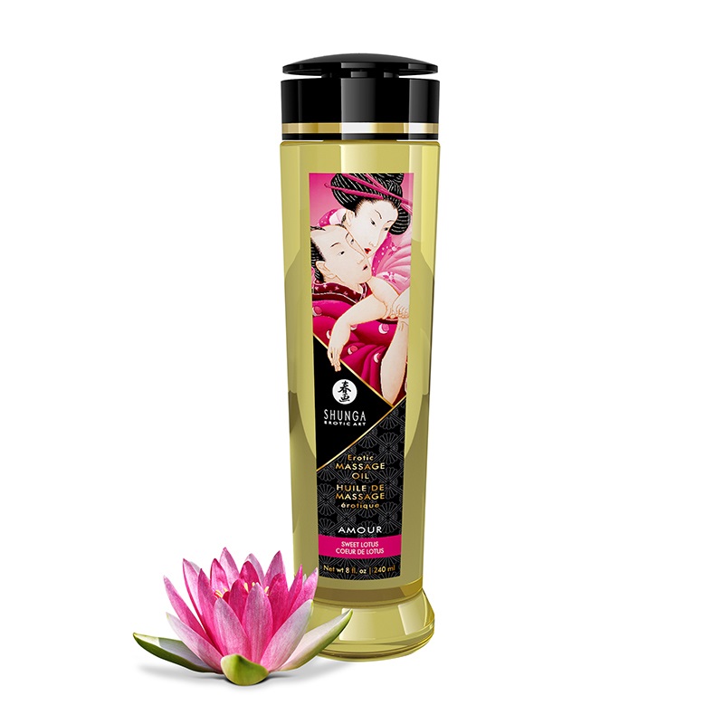SHUNGA Olio da Massaggio Erotico Amour 240 ml - Aroma di Sweet Lotus, con Oli Essenziali di Mandorle Dolci e Ylang-Ylang