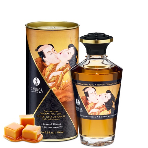 SHUNGA Olio da Massaggio Riscaldante al Caramello 100 ml - Afrodisiaco Comestibile per Momenti Intimi