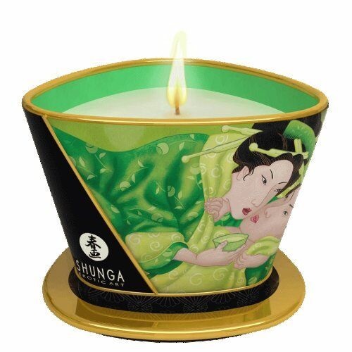 Shunga Candela da Massaggio Tè Verde Esotico 170 ml - Oli Naturali, Brucia Fino a 40 Ore