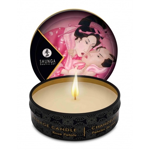 Shunga Candela da Massaggio Petali di Rosa 30 ml - Oli Naturali, Nutriente e Profumata