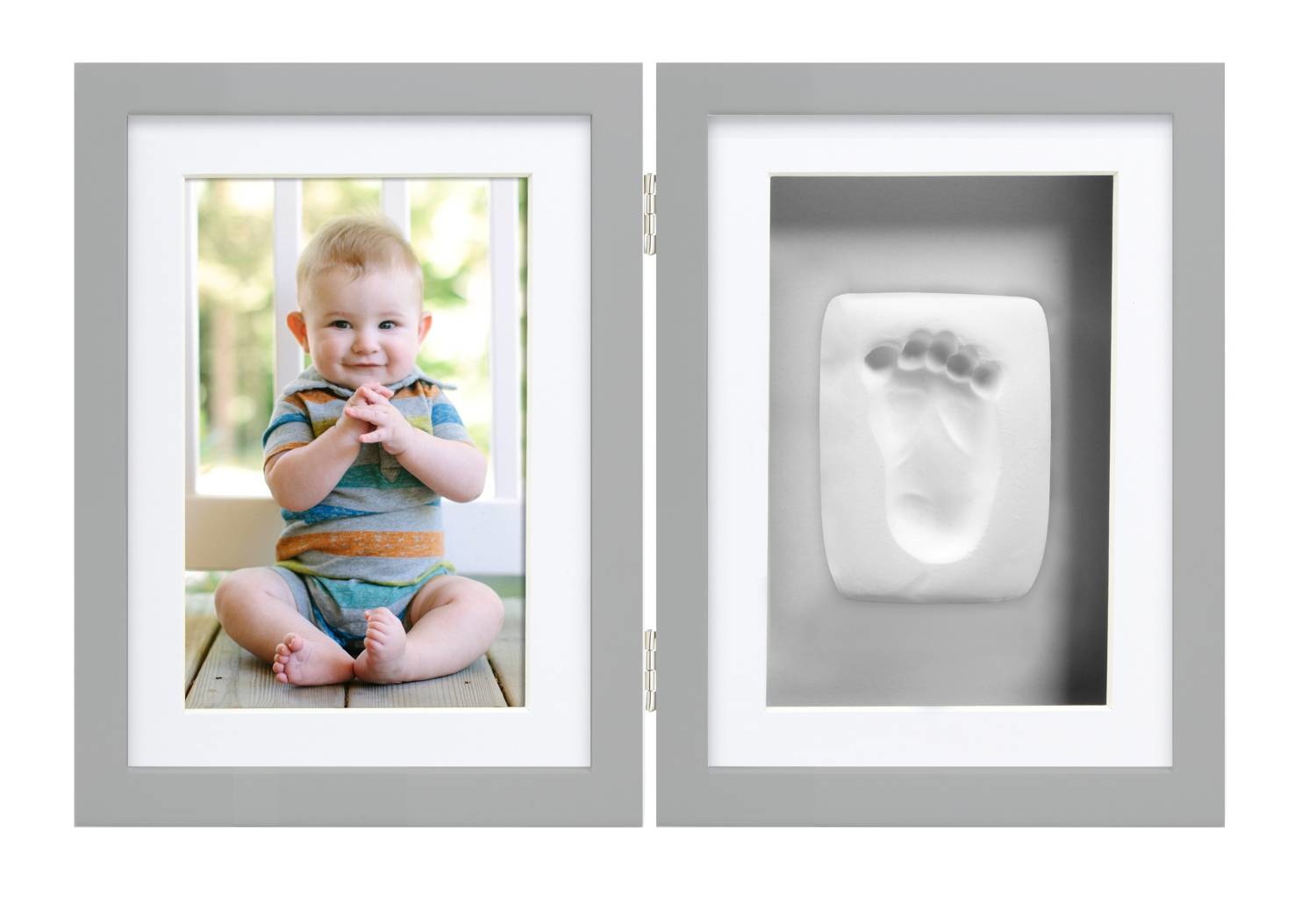 Pearhead P63005 Cornice da Tavolo per Foto e Impronta Bimbo in Grigio - Facile da Usare e Senza Disordine