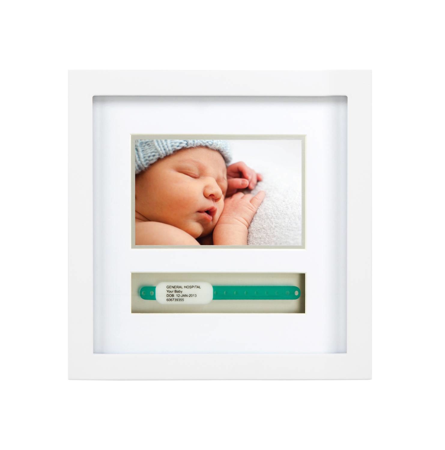 Pearhead P63012 Cornice per Foto Bimbo e Braccialetto Nascita Bianca con Gancio e Cavalletto