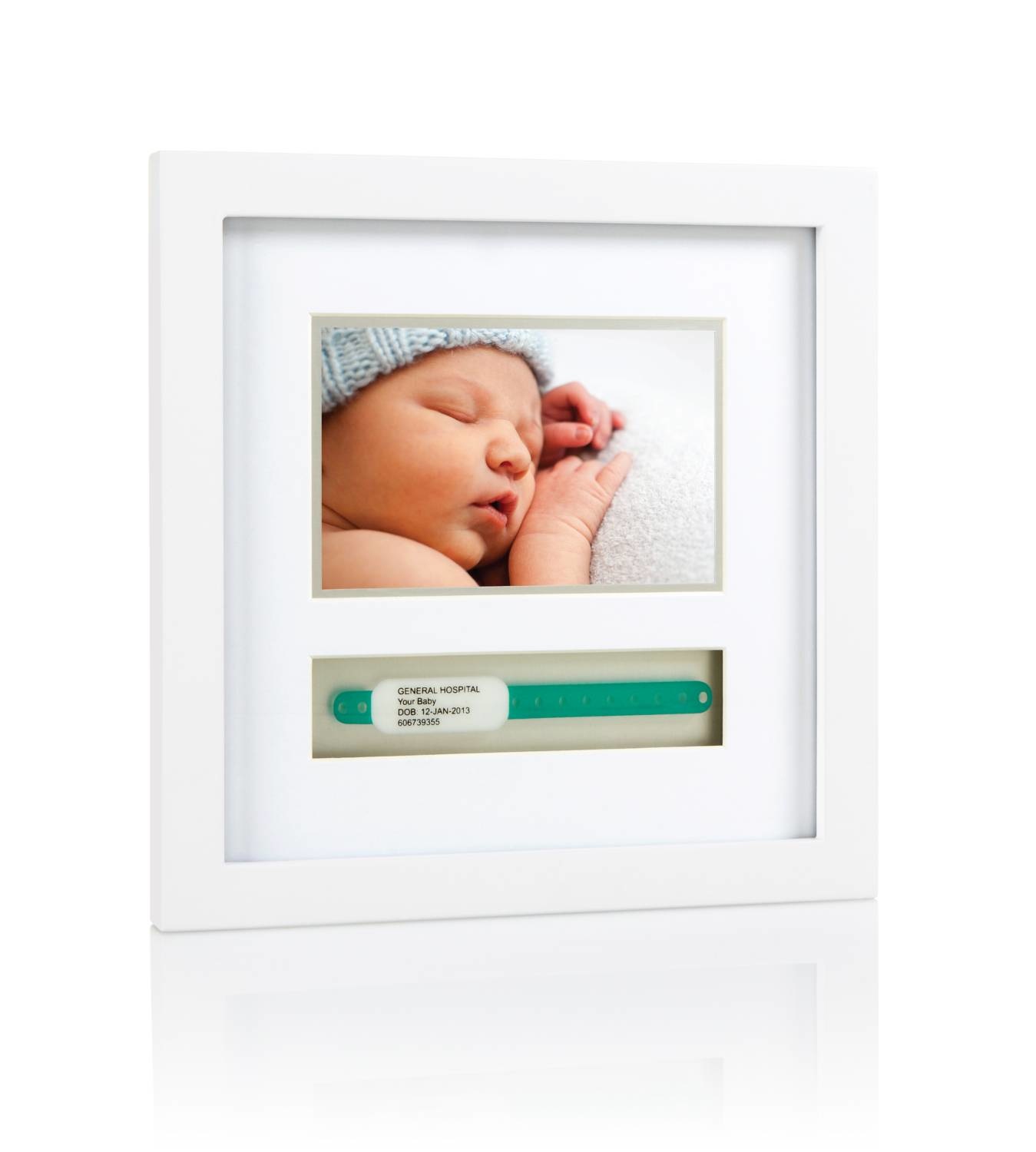 Pearhead P63012 Cornice per Foto Bimbo e Braccialetto Nascita Bianca con Gancio e Cavalletto