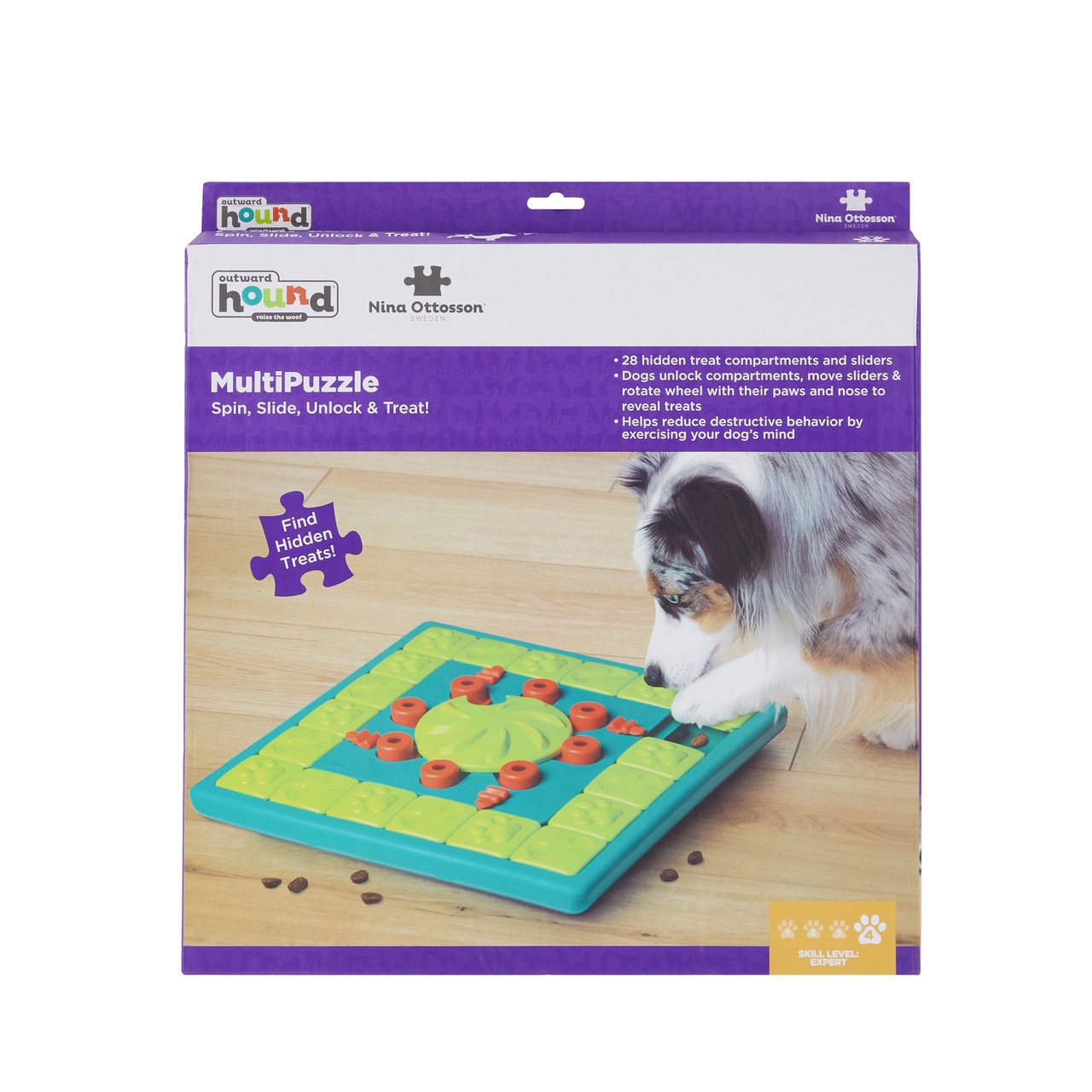 Outward Hound Nina Ottosson MultiPuzzle - Gioco rompicapo interattivo di livello 4 per cani, stimolante e educativo con scomparti per ricompense