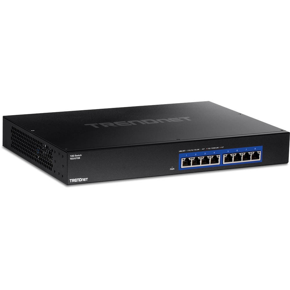 TRENDnet TEG-S708 Switch di Rete 10G a 8 Porte RJ-45, Capacità di Commutazione 160 Gbps, Montabile su Rack, Nero
