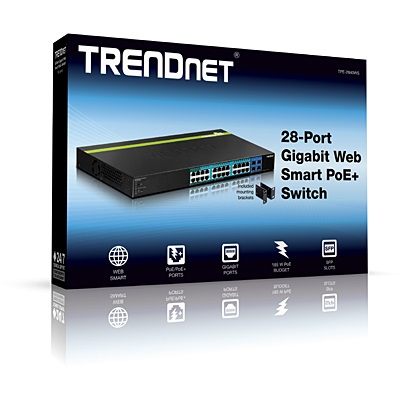 Trendnet TPE-2840WS Switch di Rete Gestito Gigabit Ethernet 24 Porte RJ-45 con Supporto Power over Ethernet (PoE) e 4 Slot SFP - Nero