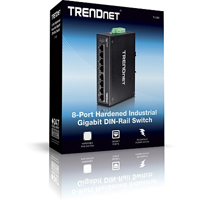 TRENDnet TI-G80 Switch di rete non gestito L2 Gigabit Ethernet 8 porte RJ-45 (10/100/1000) Hardened Industrial DIN-Rail