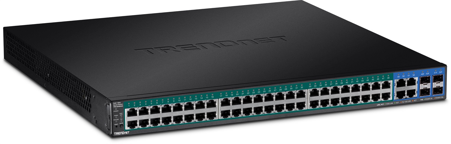 Trendnet TPE-5048WS Switch di Rete Gestito Gigabit Ethernet (10/100/1000) con Supporto Power over Ethernet (PoE) 1U Nero