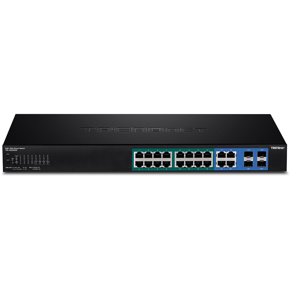 Trendnet TPE-1620WSF Switch di Rete Gestito L2/L3 20 Porte Gigabit Ethernet (10/100/1000) con Supporto Power over Ethernet (PoE) - Capacità di Commutazione 32 Gbps, 1U, Nero