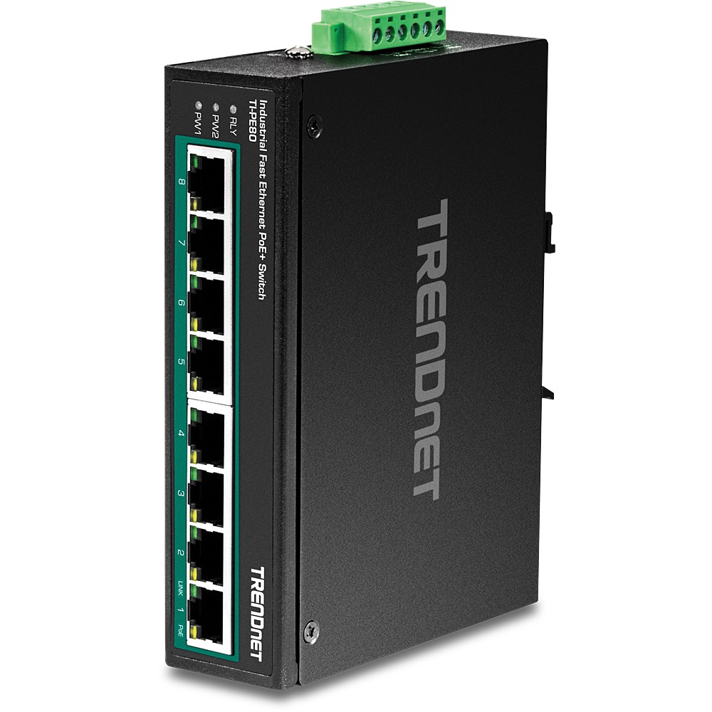 TRENDnet TI-PE80 Switch di rete Non gestito 8-Port Fast Ethernet PoE 1.6 Gbps con Alloggiamento IP30