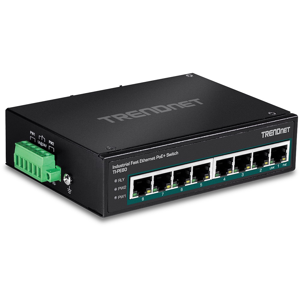 TRENDnet TI-PE80 Switch di rete Non gestito 8-Port Fast Ethernet PoE 1.6 Gbps con Alloggiamento IP30