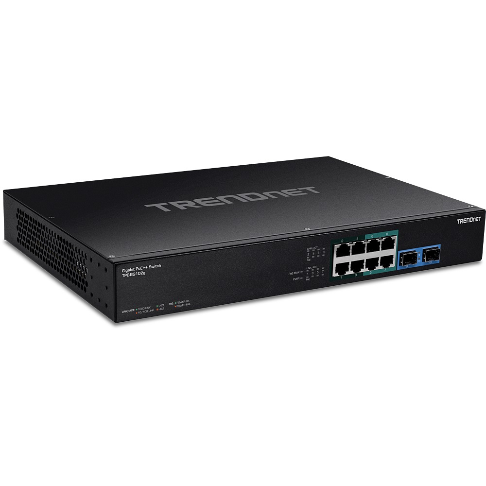 Trendnet TPE-BG102G Switch di Rete Non Gestito Gigabit Ethernet (10/100/1000) con 8 Porte RJ-45 e Supporto Power over Ethernet (PoE) - 1U Nero