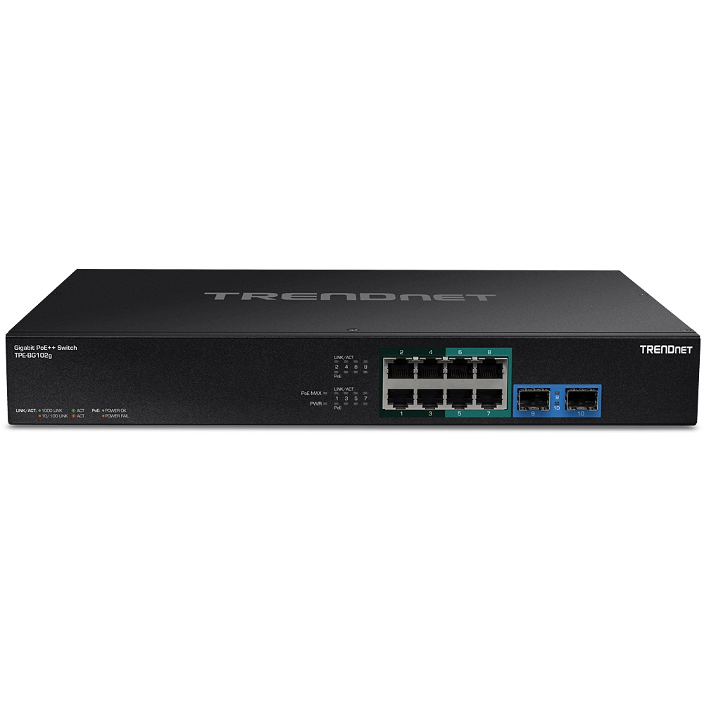Trendnet TPE-BG102G Switch di Rete Non Gestito Gigabit Ethernet (10/100/1000) con 8 Porte RJ-45 e Supporto Power over Ethernet (PoE) - 1U Nero