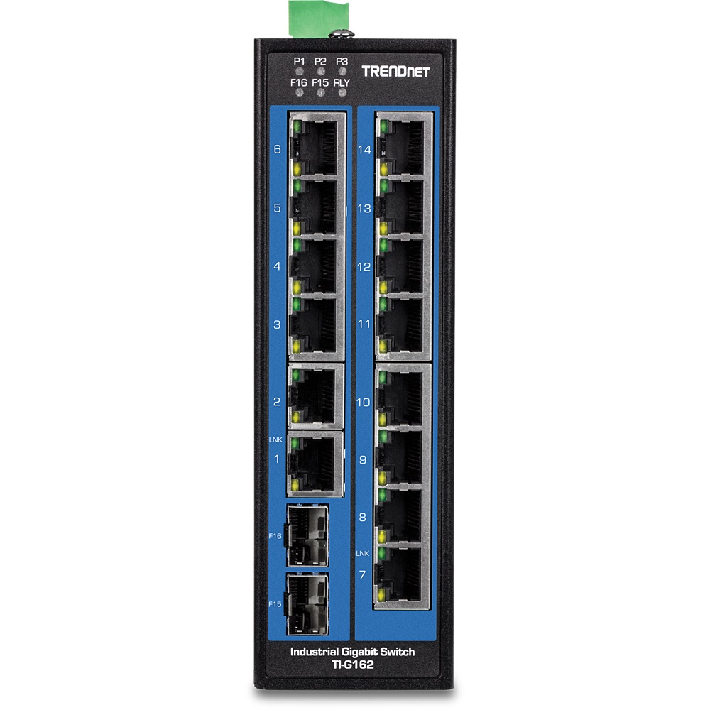 Trendnet TI-G162 Switch di Rete Gigabit Ethernet 16-Port Hardened Industrial DIN-Rail - 32 Gbps, Nero