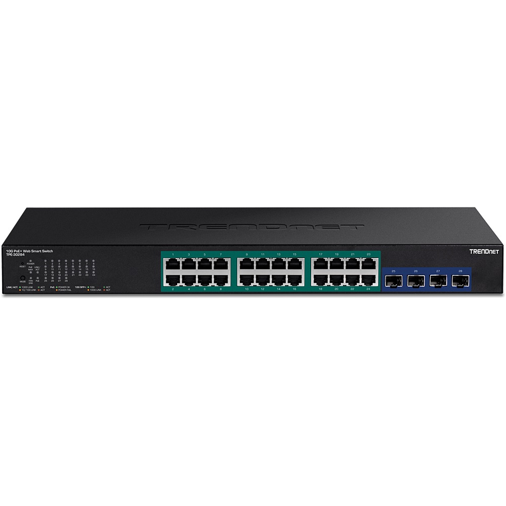 Trendnet TPE-30284 Switch di Rete Gestito L2/L4 28 Porte Gigabit Ethernet (10/100/1000) con Supporto Power over Ethernet (PoE) e Slot SFP 10G - Montaggio Rack 1U Nero