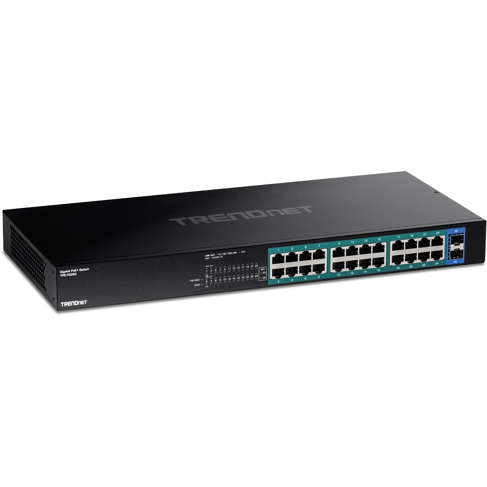 Trendnet TPE-TG262 Switch di Rete Non Gestito L2 Gigabit Ethernet (10/100/1000) con 24 Porte RJ-45 e Supporto Power over Ethernet (PoE) - 1U Nero