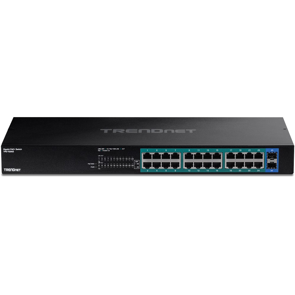 Trendnet TPE-TG262 Switch di Rete Non Gestito L2 Gigabit Ethernet (10/100/1000) con 24 Porte RJ-45 e Supporto Power over Ethernet (PoE) - 1U Nero