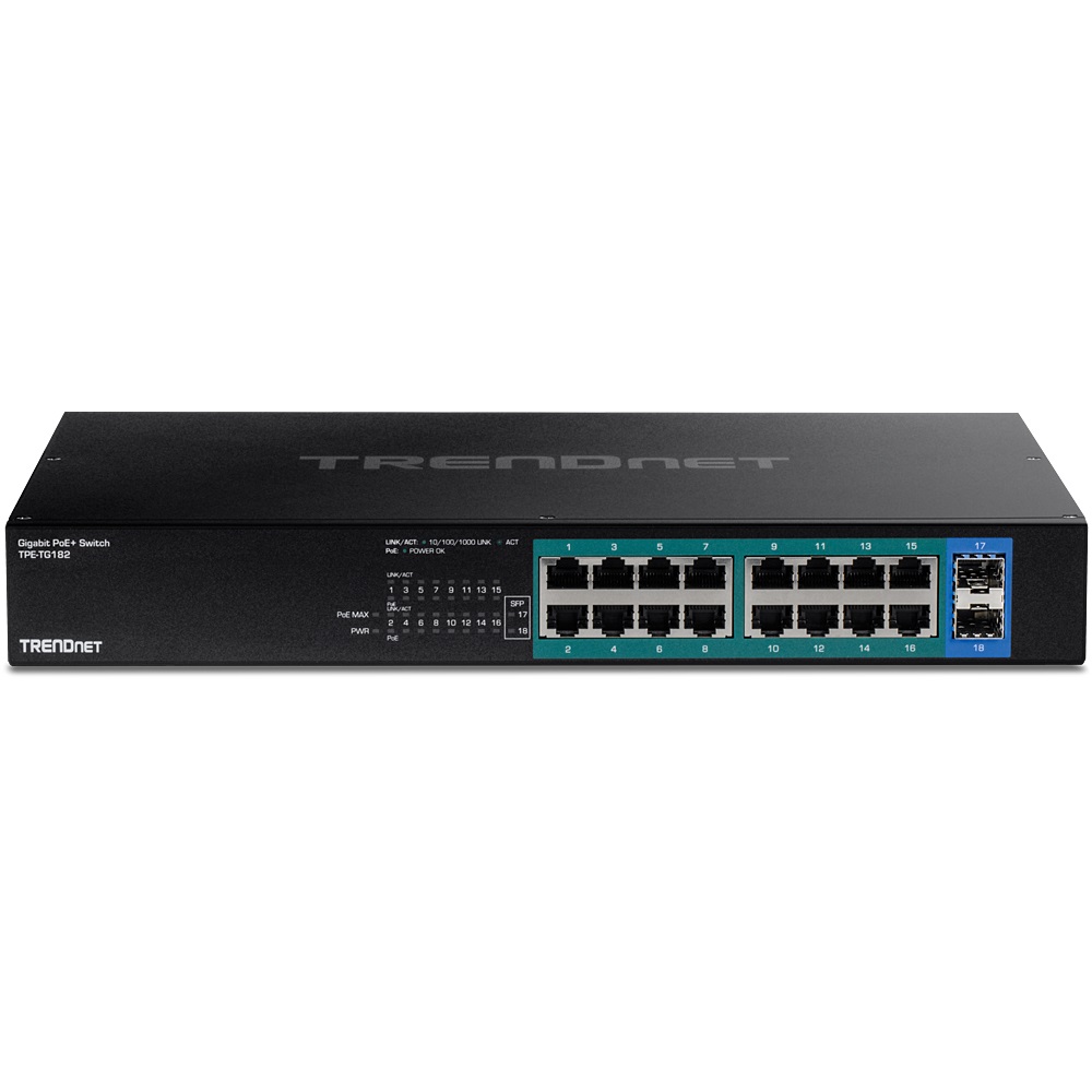 Trendnet TPE-TG182 Switch di Rete Unmanaged Gigabit Ethernet 18 Porte PoE Rack 1U