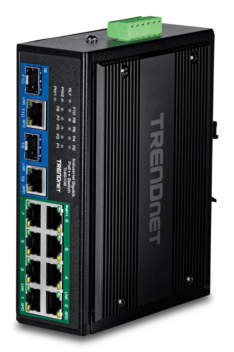 Trendnet TI-BG108 Switch di Rete Gigabit Ethernet 10-Port (10/100/1000) con Supporto Power over Ethernet (PoE) Nero - 400W PoE DIN-Rail