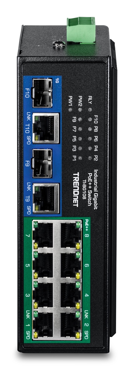 Trendnet TI-BG108 Switch di Rete Gigabit Ethernet 10-Port (10/100/1000) con Supporto Power over Ethernet (PoE) Nero - 400W PoE DIN-Rail