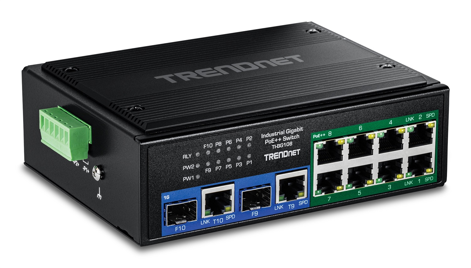 Trendnet TI-BG108 Switch di Rete Gigabit Ethernet 10-Port (10/100/1000) con Supporto Power over Ethernet (PoE) Nero - 400W PoE DIN-Rail