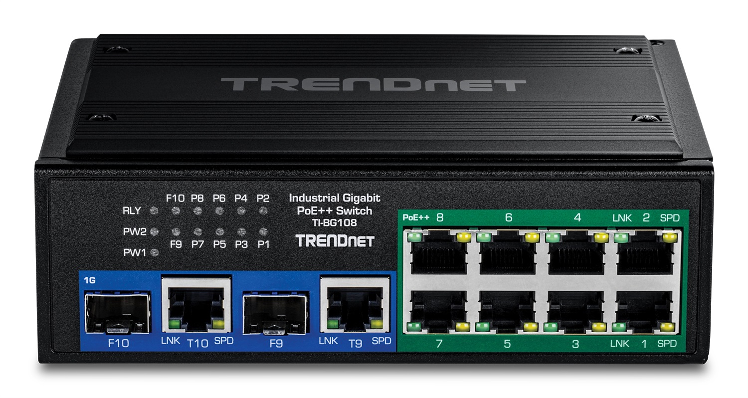 Trendnet TI-BG108 Switch di Rete Gigabit Ethernet 10-Port (10/100/1000) con Supporto Power over Ethernet (PoE) Nero - 400W PoE DIN-Rail