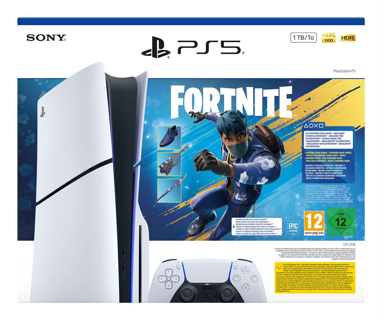 Sony PlayStation 5 Slim 1TB Console Blu Ray con Fortnite Flowering