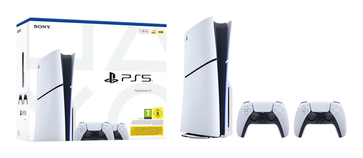 Sony PlayStation 5 E Chassis Slim 1 TB con 2 Controller DualSense White