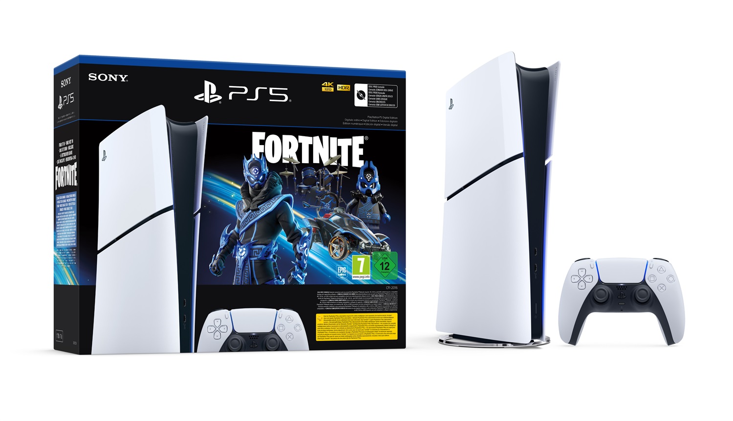 Sony PlayStation 5 Digital Edition Slim 1TB Bundle Cobalt Star Fortnite con DualSense Bianco/Nero