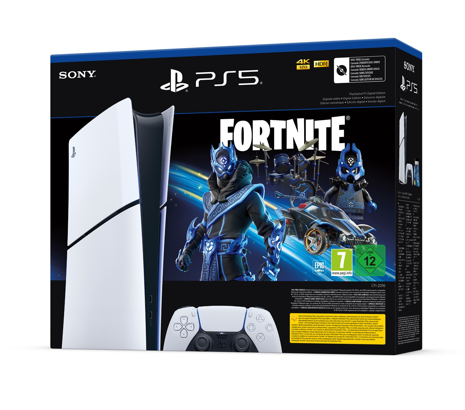 Sony PlayStation 5 Digital Edition Slim 1TB Bundle Cobalt Star Fortnite con DualSense Bianco/Nero