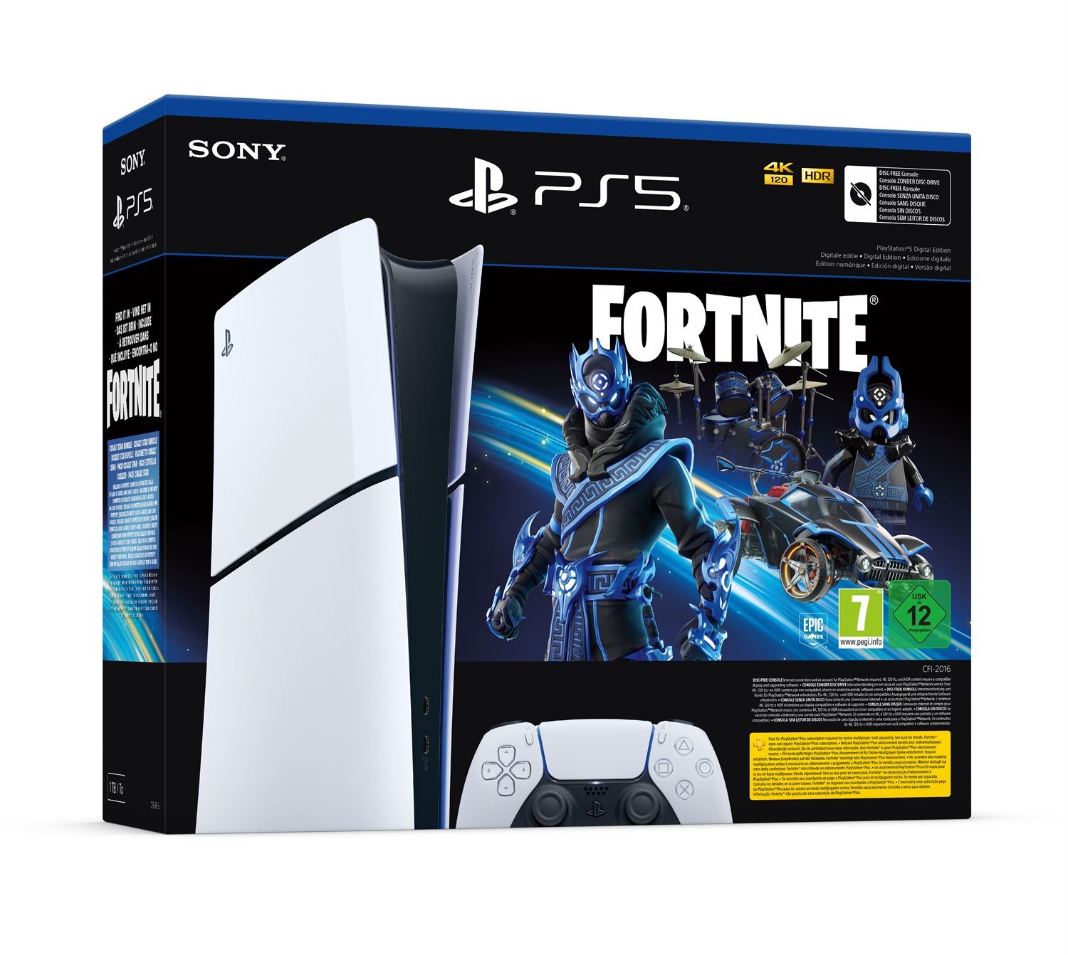 Sony PlayStation 5 Digital Edition Slim 1TB Bundle Cobalt Star Fortnite con DualSense Bianco/Nero