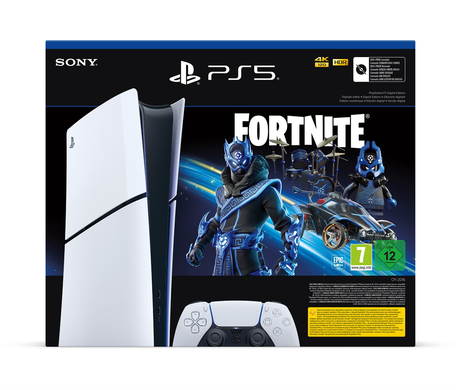 Sony PlayStation 5 Digital Edition Slim 1TB Bundle Cobalt Star Fortnite con DualSense Bianco/Nero