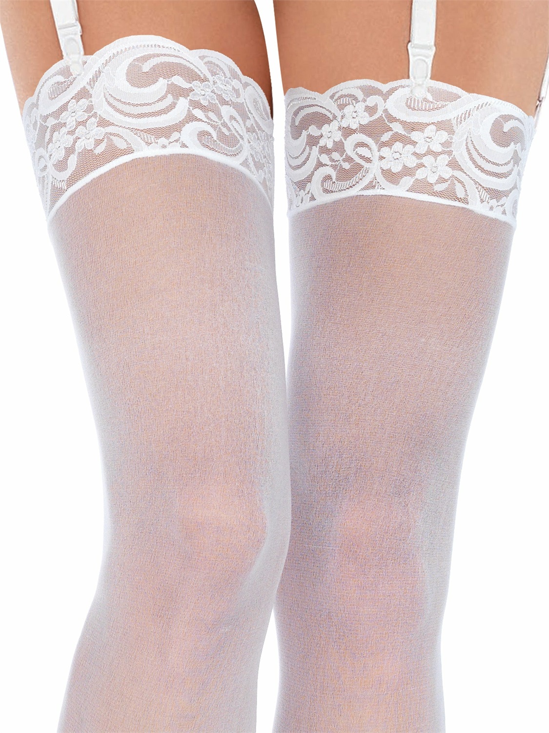 Leg Avenue Calze Autoreggenti Bianche in Nylon con Top in Pizzo - Taglia Unica Grande