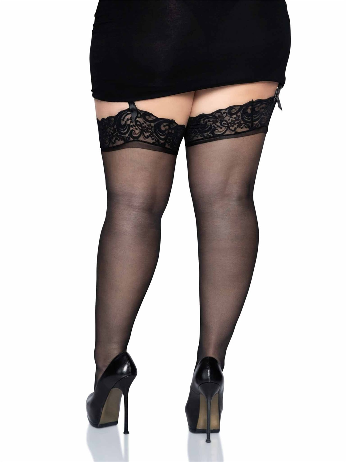 Leg Avenue Calze in Nylon Nero con Top in Pizzo - Taglia Plus/Grande