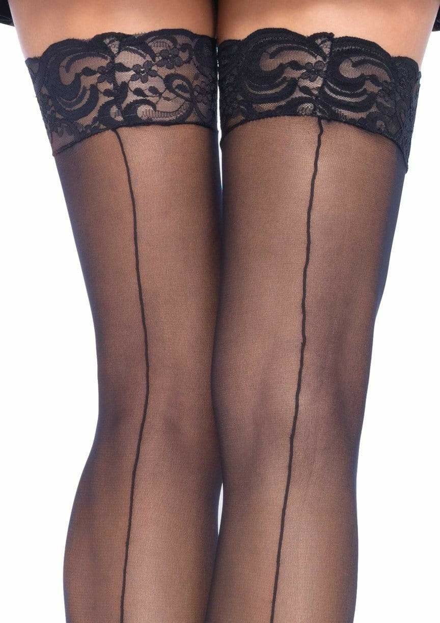 Leg Avenue Calze Nere Velate con Cucitura Posteriore e Top in Pizzo - Taglia O/S