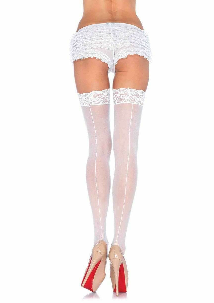 Leg Avenue Calze Alte Autoreggenti Bianche in Nylon con Top in Pizzo - Taglia Unica